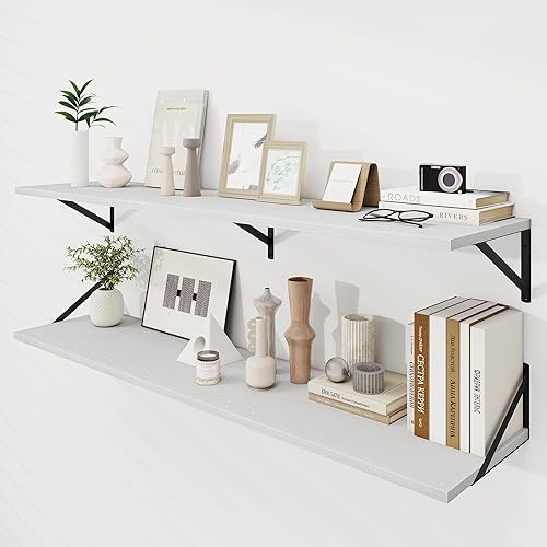 Miniatura 59 de Dreamland Estantes flotantes blancos para pared, juego de 2 estantes montados en la pared de 16 pulgadas de ancho x 8 pulgadas de profundidad,