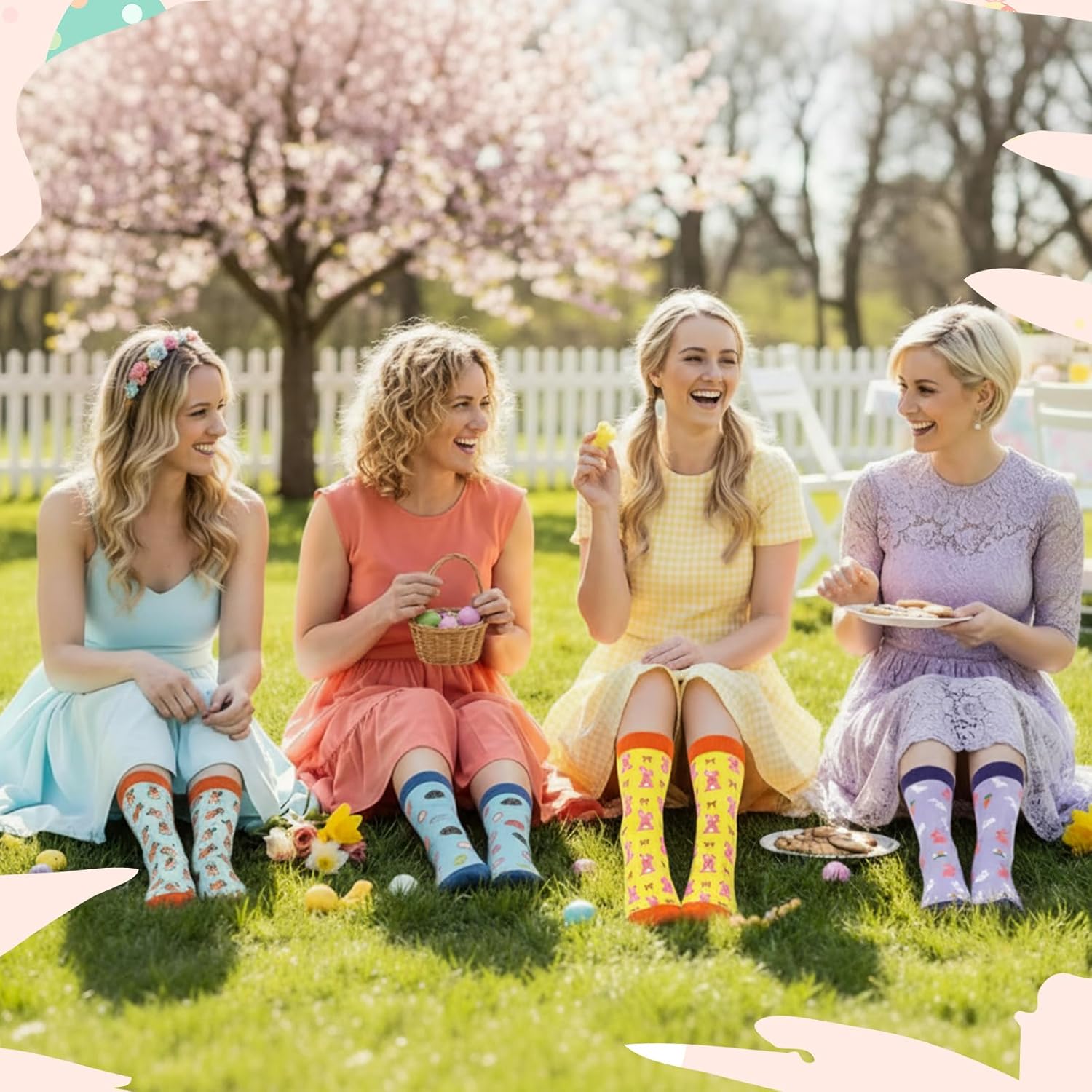 4 Pairs Easter Socks for Men Rabbit Print Crew Socks Breathable Knit Cotton Funny Unisex Novelty Easter Gift for Men - Image 2