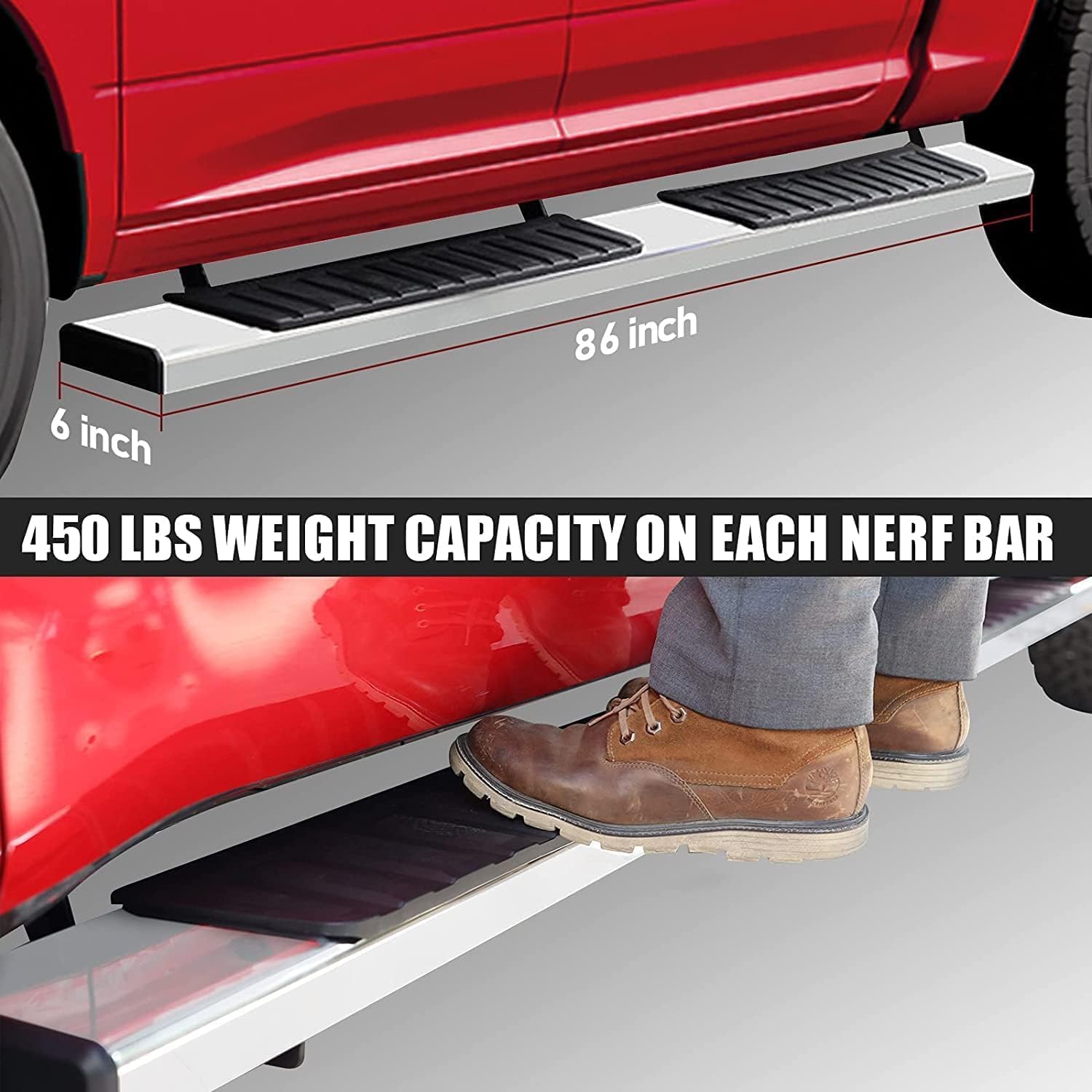 COMNOVA 6 Inch Frame Mount Running Boards Side Steps Compatible with 2001-2013 Chevy Silverado/GMC Sierra 1500 2500HD 3500HD Crew Cab with 4 Full-Size Doors, Silverado Truck Step Bars Nerf Bars.