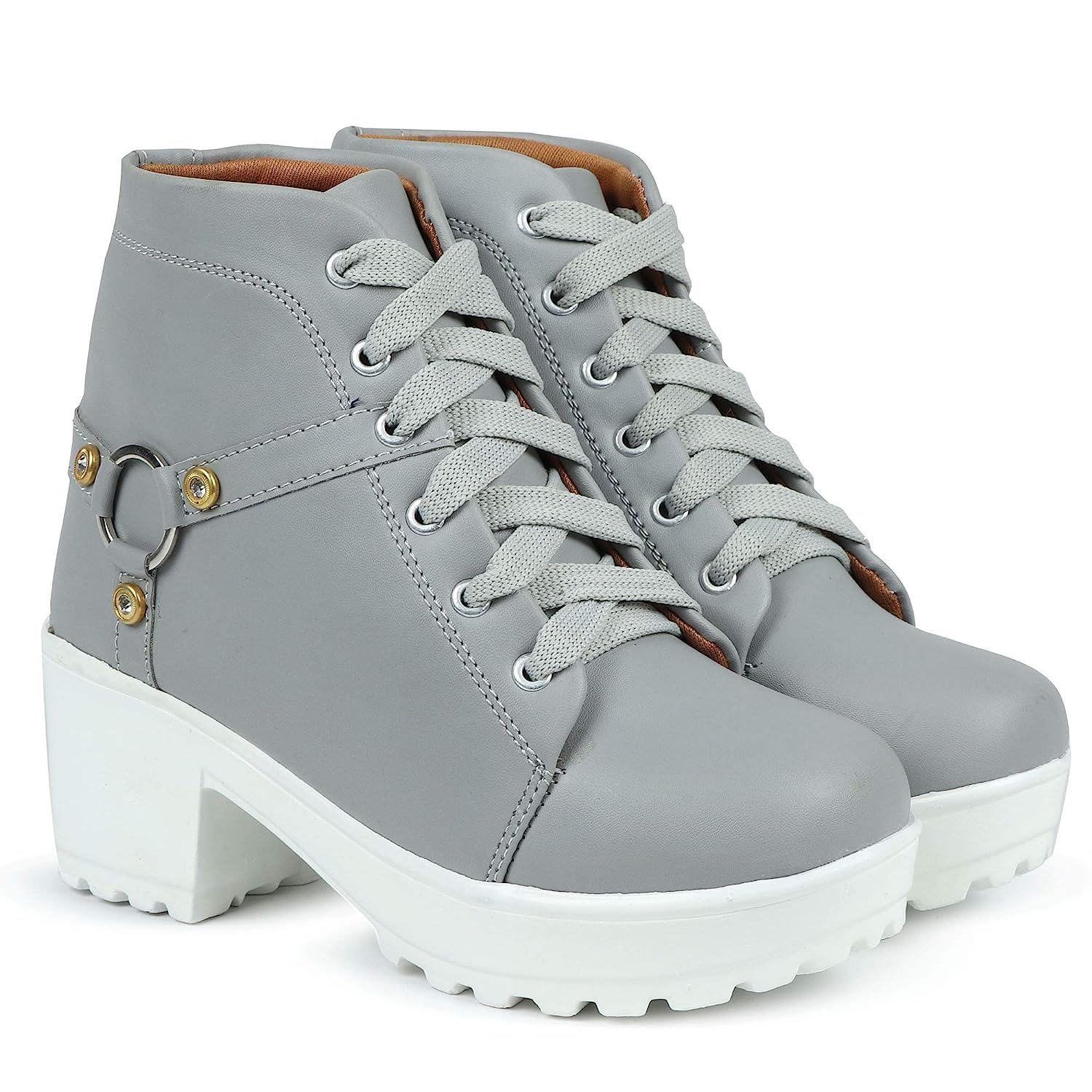 arranque Woomen s Boots Shoes High Neck Fashion Casual Boot High Ankle Heel for Girls Boot (Size UK5, Grey)-picture-18