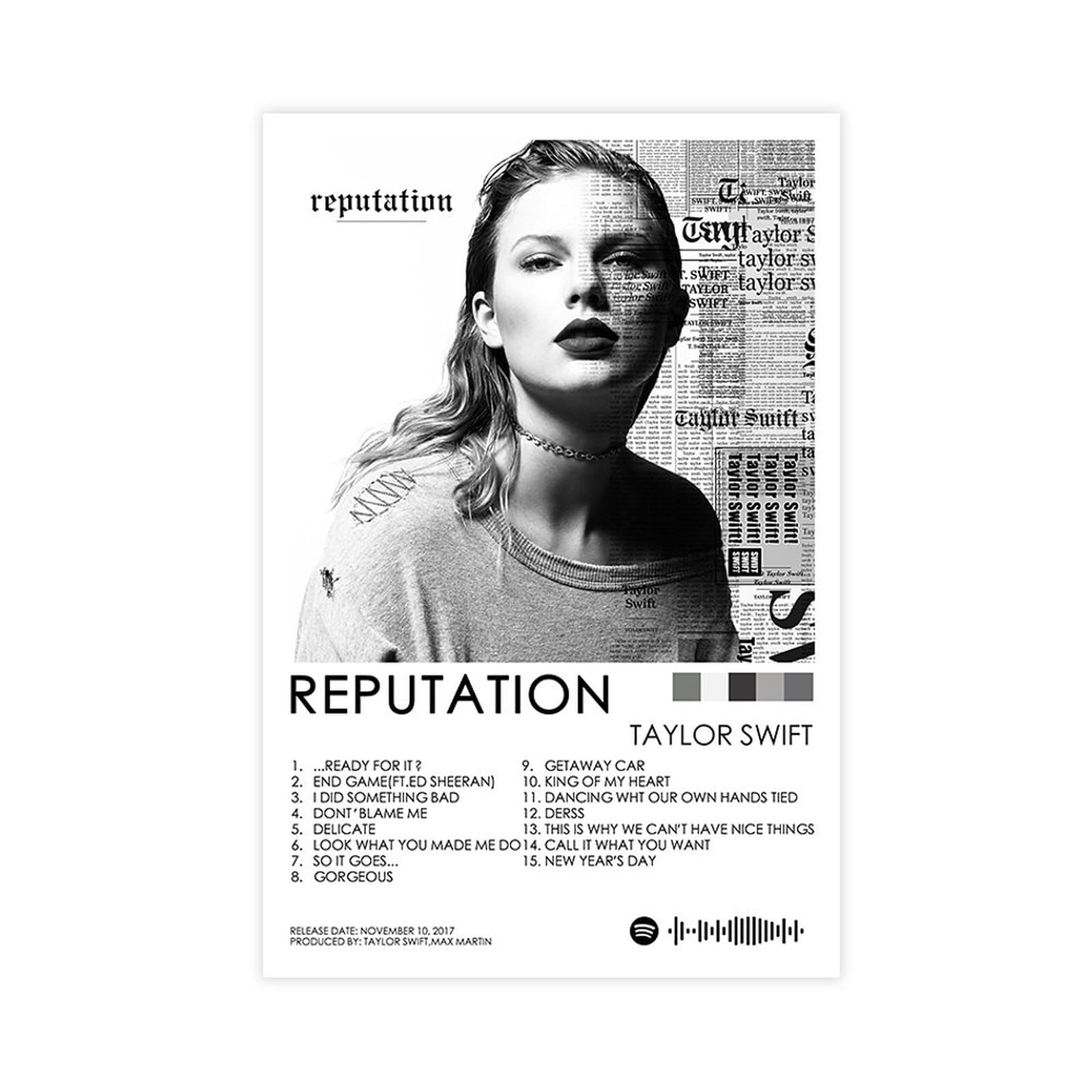 NICRX Taylor Poster Swift Reputation Poster Canvas Poster Bedroom Decor Sports Landscape Office Room Decor Gift Unframe: Unframe:12x18inch(30x45cm)