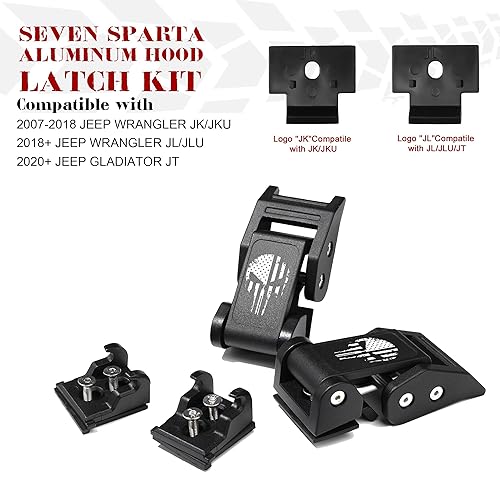 Miniatura 21 de Seven Sparta Pestillos de aluminio para capó compatibles con Jeep Wrangler JK/JKU 2007-2017, JL/JLU 2018-2022 y Jeep Gladiator 2020-2022, 1 par