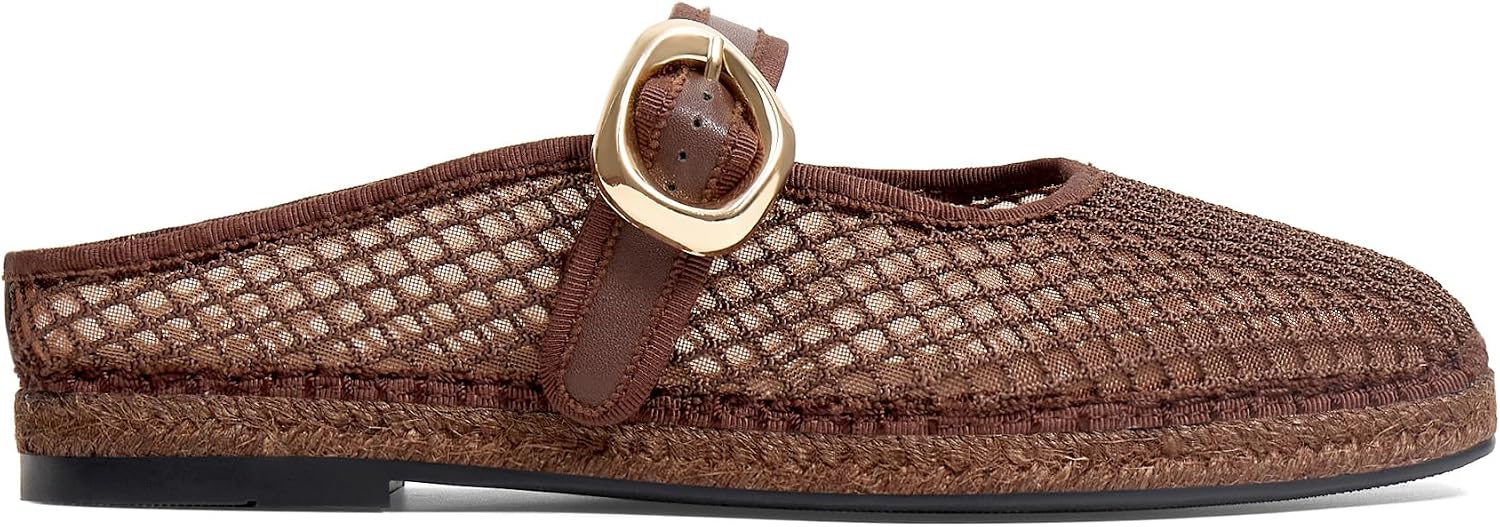 SOVANYOU Womens Mesh Flats Square Toe Espadrilles Mules Slip On Ballet Flat