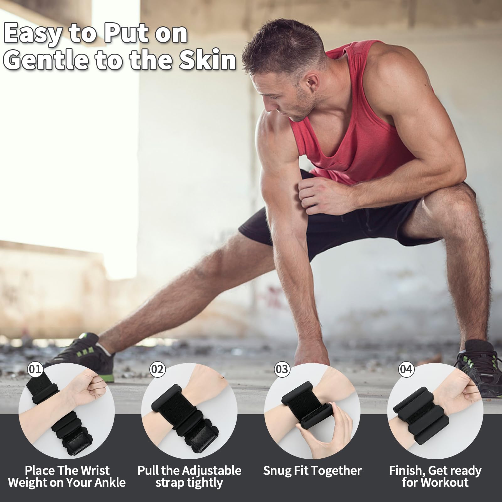 Set di 2 pesi da polso per caviglia, pesi regolabili, in silicone, per corsa, jogging, ginnastica, fitness, movimento