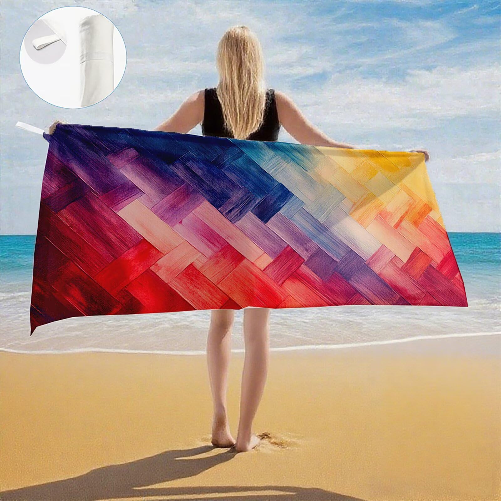 Telo Mare Microfibra, Telo Mare Grande 200x100 cm Set da 2, Antisabbia Asciugatura Rapida Assorbente Salvietta da Spiaggia Asciugamano per Palestra Piscina Viaggi Picnic, Regali Donna Geometria Q-674