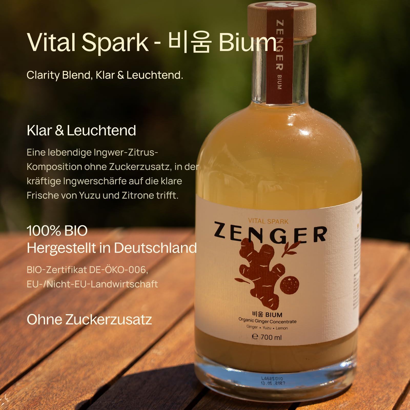 ZENGER – Premium Bio Ingwer Elixir 700 ml | Natürliches Ingwerkonzentrat | Alkoholfrei | Für Tee-Rituale, Mocktails & Daily Wellness (Vital Spark - BIUM)