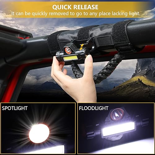 Miniatura 2 de BESTAOO 2 asas de agarre de barra enrollable con luz de cúpula para Jeep Wrangler CJ YJ TJ JK JKU JL JLU Sports Sahara Freedom Rubicon X y Unlimited