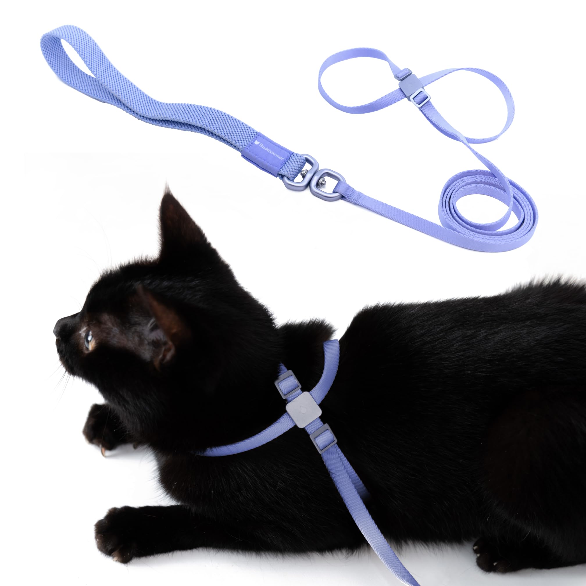 BuddyArmor Escape Proof Cat Harness and Leash 2-in-1, Anti-Choke Soft Adjustable Lightweight Cat Walking Lead