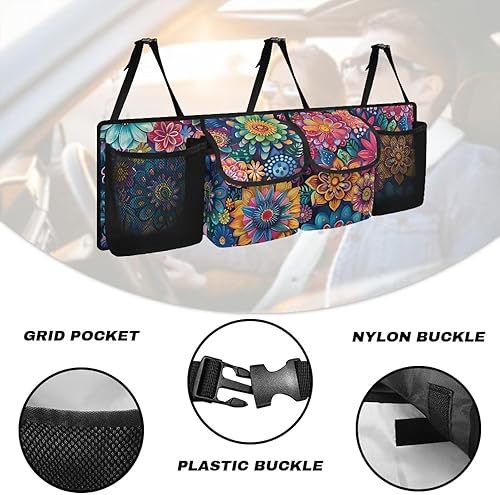 Miniatura 5 de Hippie Boho Floral Blossoms - Organizador de maletero de automóvil, bolsa de almacenamiento de carga colgante para comestibles, organizador de carga