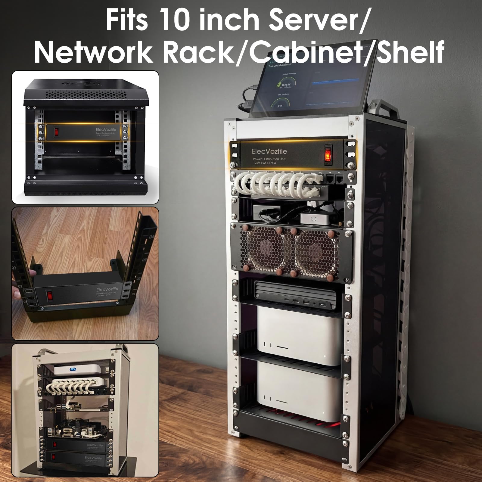 PDU para rack de 10 pulgadas, 8 salidas traseras, protección contra sobretensiones 1020J e interruptor de sobrecarga de 15A, montaje en rack de 1U, tira de alimentación PDU para mini