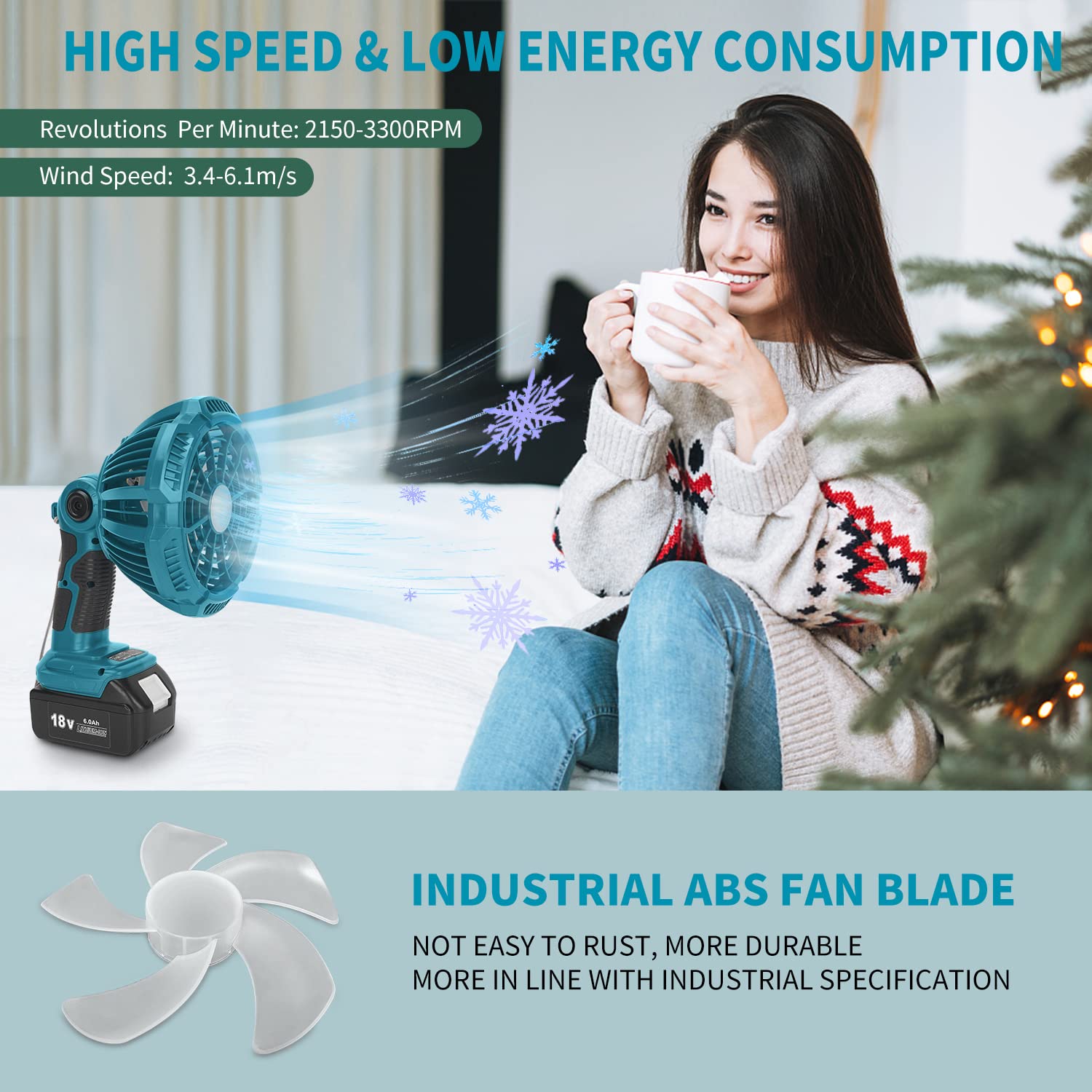Gerttilyon 18V Cordless Fan For Makita Batteries - 3 Speed, Brushless Motor, Remote Control With Timer