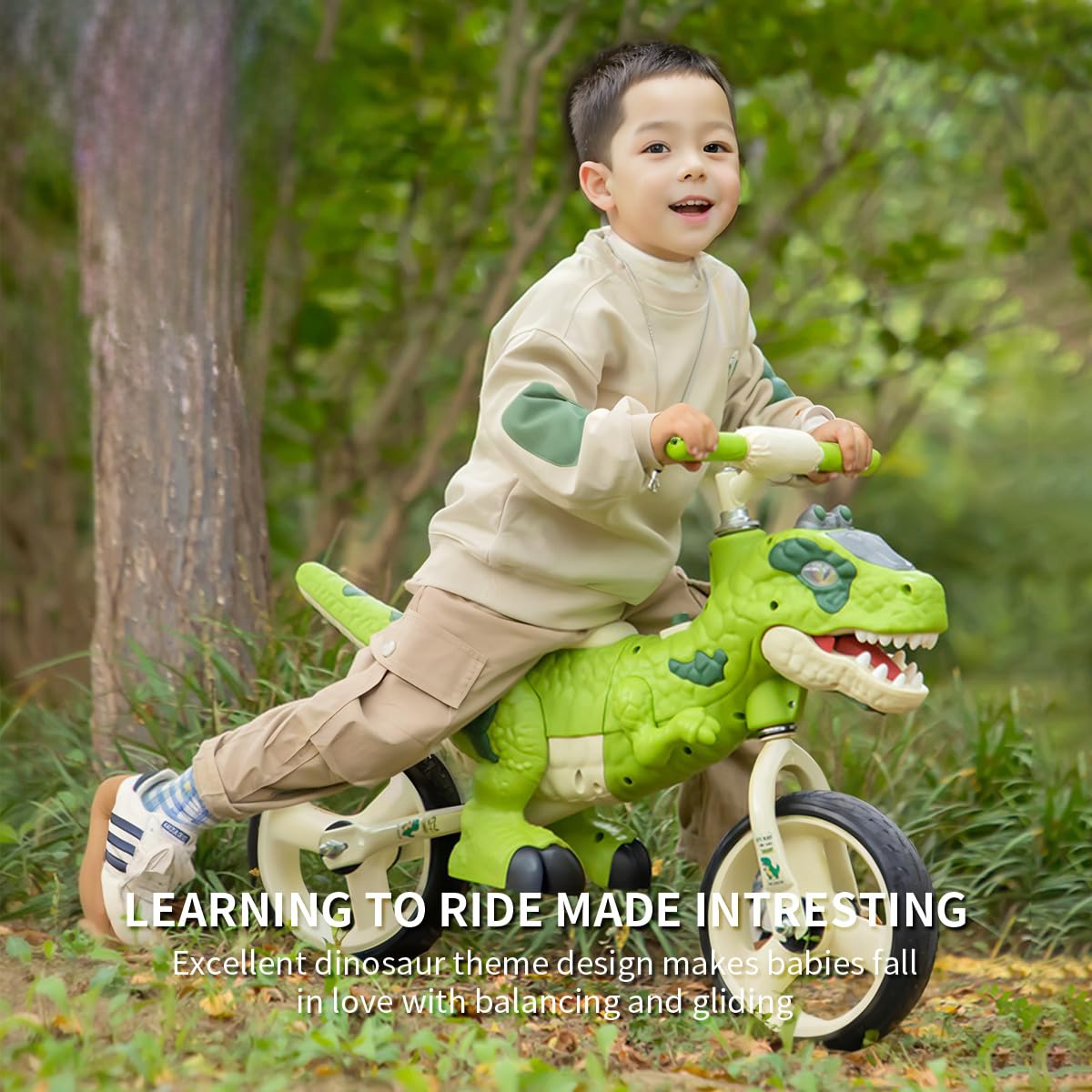 Dinosaur-Themed Toddler Balance Bike Toys for 2 3 4 5 6 7 Year Old Girls & Boys - Music & Lighting Effects, No-Pedal Training Bike, Best Gifts for Kids with Carbon Steel Frame & Adjustable Handlebar
