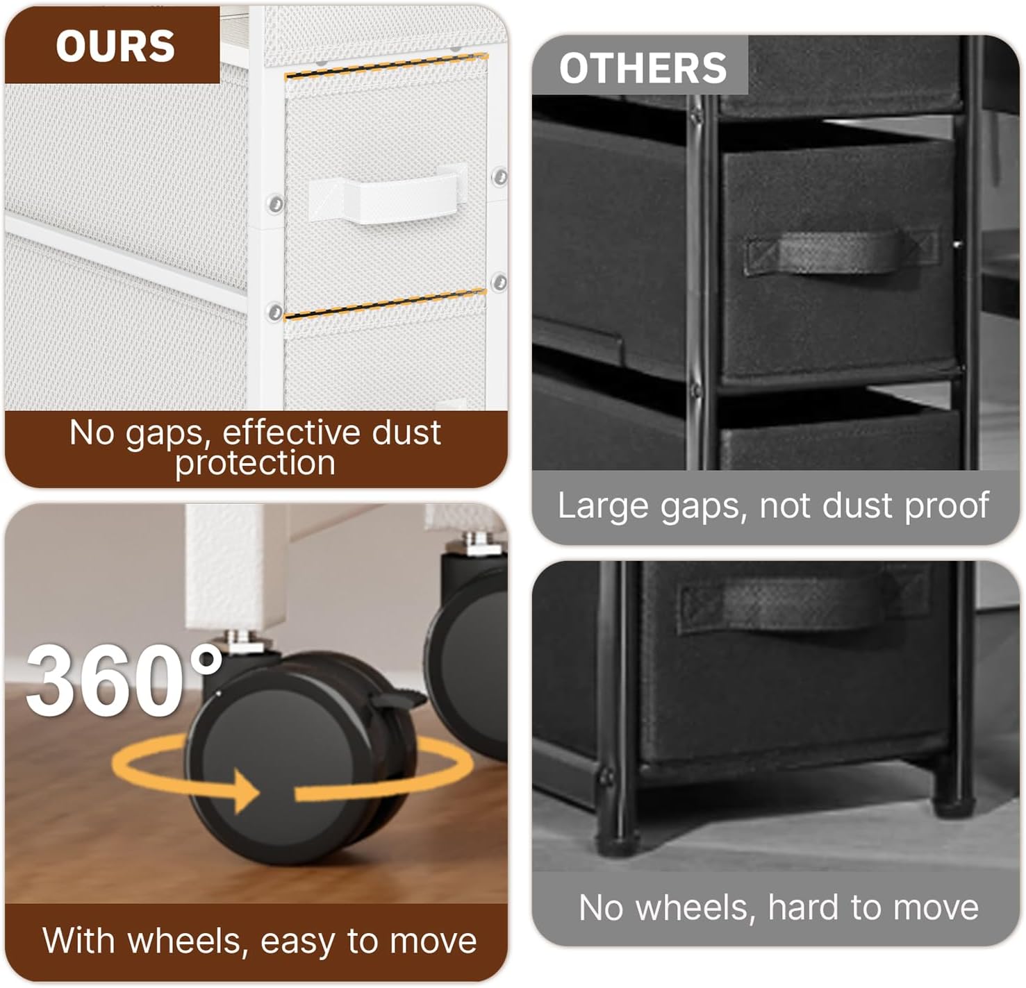 3 Drawer Small Narrow Side End Table for Small Spaces, Slim Nightstand Bedside Sofa Table with Wheels, Space Saving Skinny Thin Couch Desk with Storage Bag for Bedroom Living Room Bathroom,White - Image 6