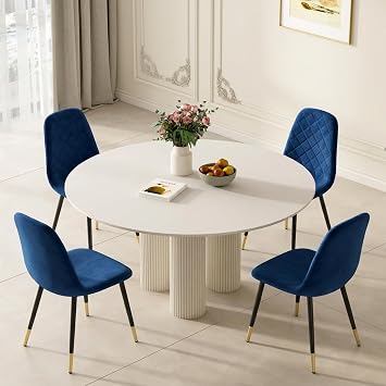 Navy Blue Velvet Dining Chairs Set of 4 - Modern Kitchen Chair with Soft Cushioned Seats & Metal Legs, Decorative Chairs for Living Room Dining Room Kitchen Bedroom