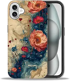 DAIZAG Compatível com capa para iPhone 16, mapa do mundo, flor, 2 em 1, resistente, à prova de choque, resistente, policarbonato rígido + capa protetora de silicone macio
