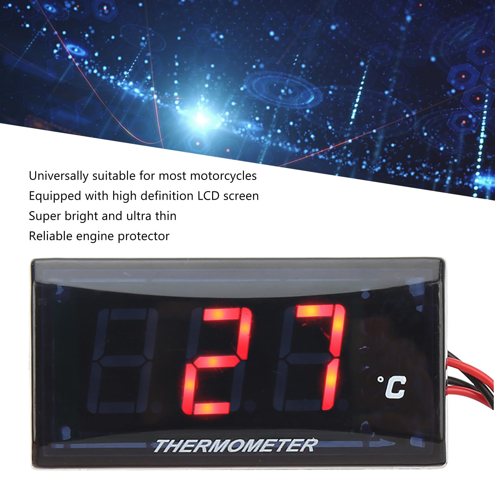 Thermomètre à Eau de Moto, Jauge Numérique Mince du Capteur M10 Filetage Moto Indicateurs de Jauge de Température 12V avec Adaptateur de 22 Mm pour la Plupart des Motos Vert (rouge)