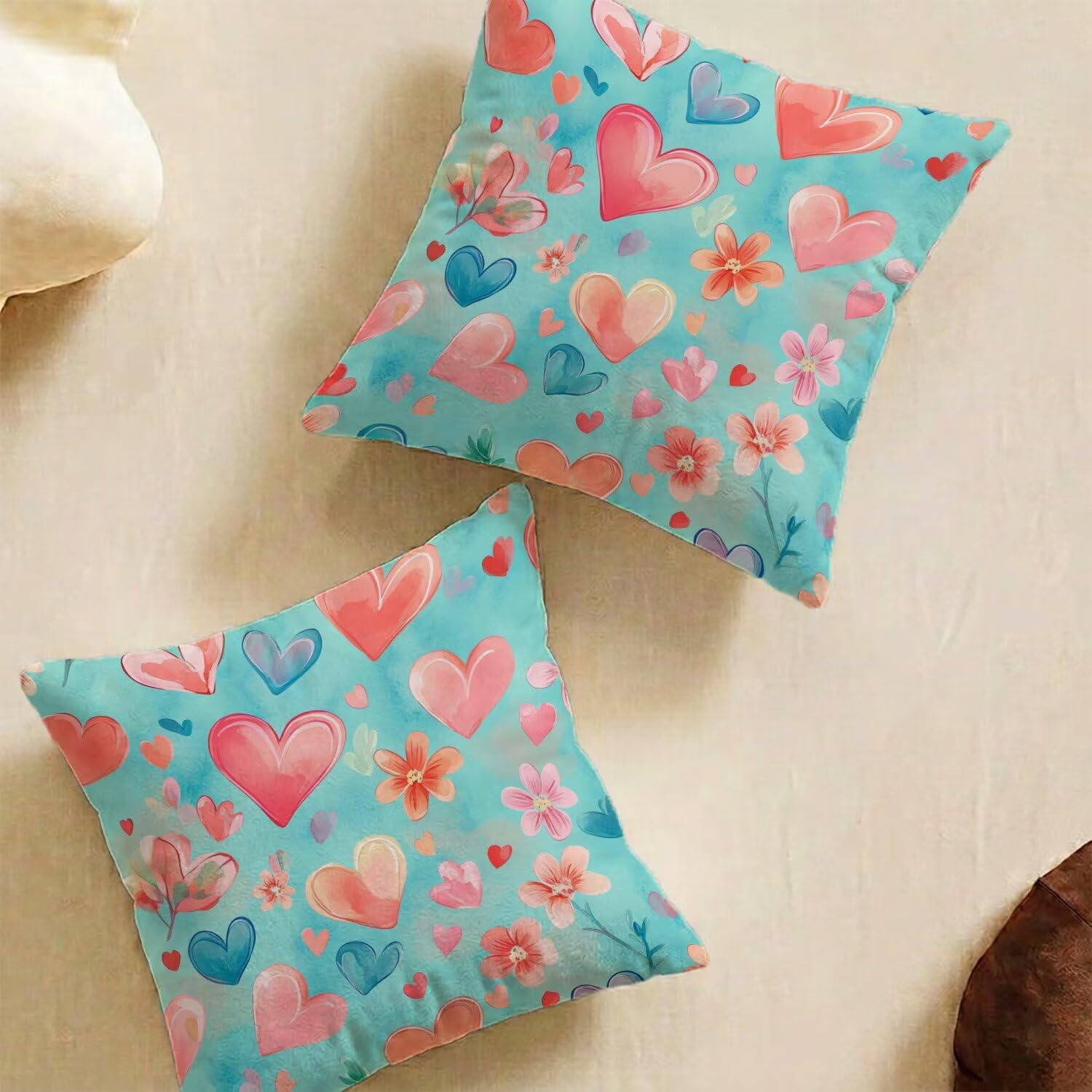 Housse de coussin turquoise 70x70 pour grand coussin décoratif canapé