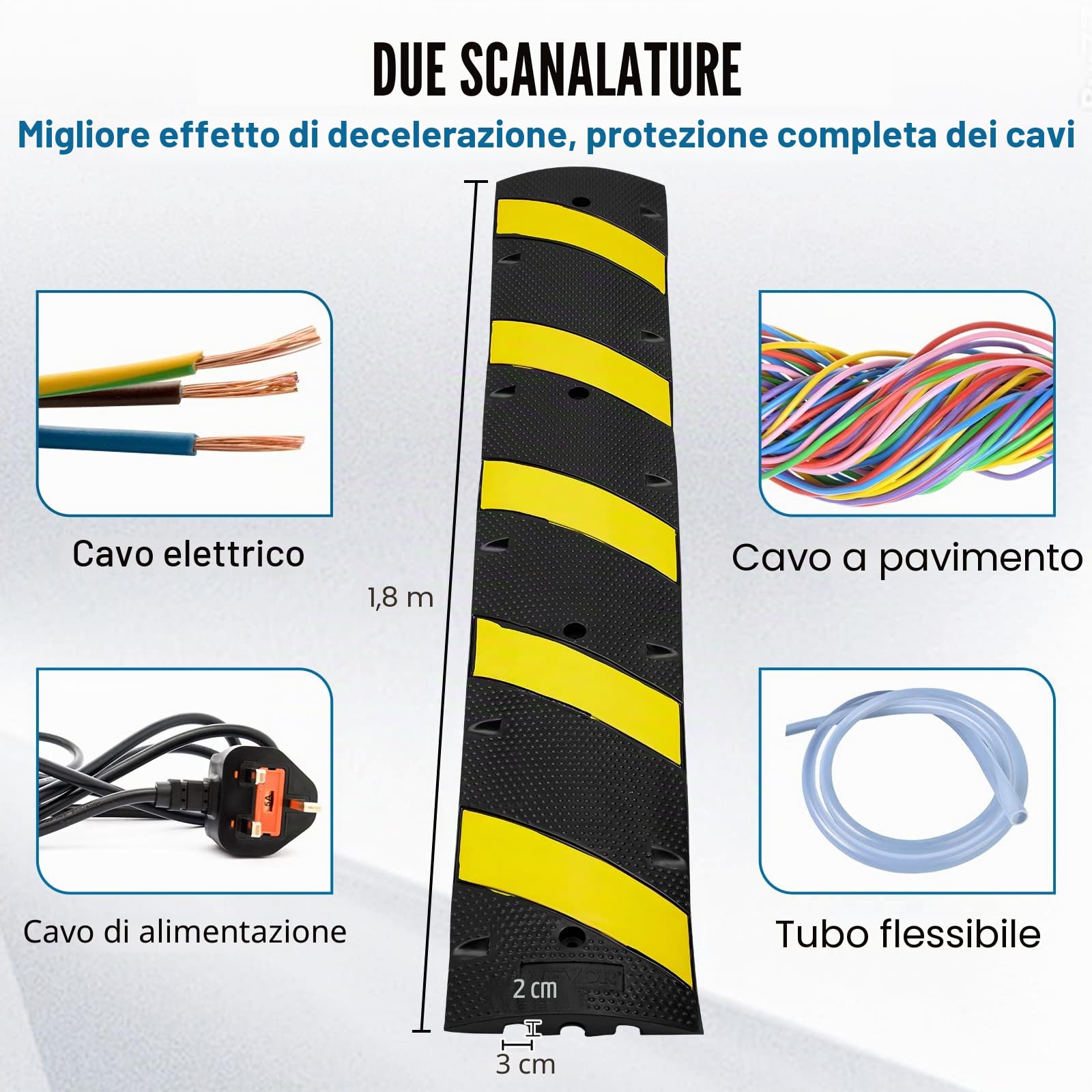 VEVOR Passacavo in Gomma per Protezione dei Cavi, Dosso Rallentatore in Gomma 2 Canali, Supporta Fino a 10000 kg, Dimensioni 1850x310x45mm 1 PACK