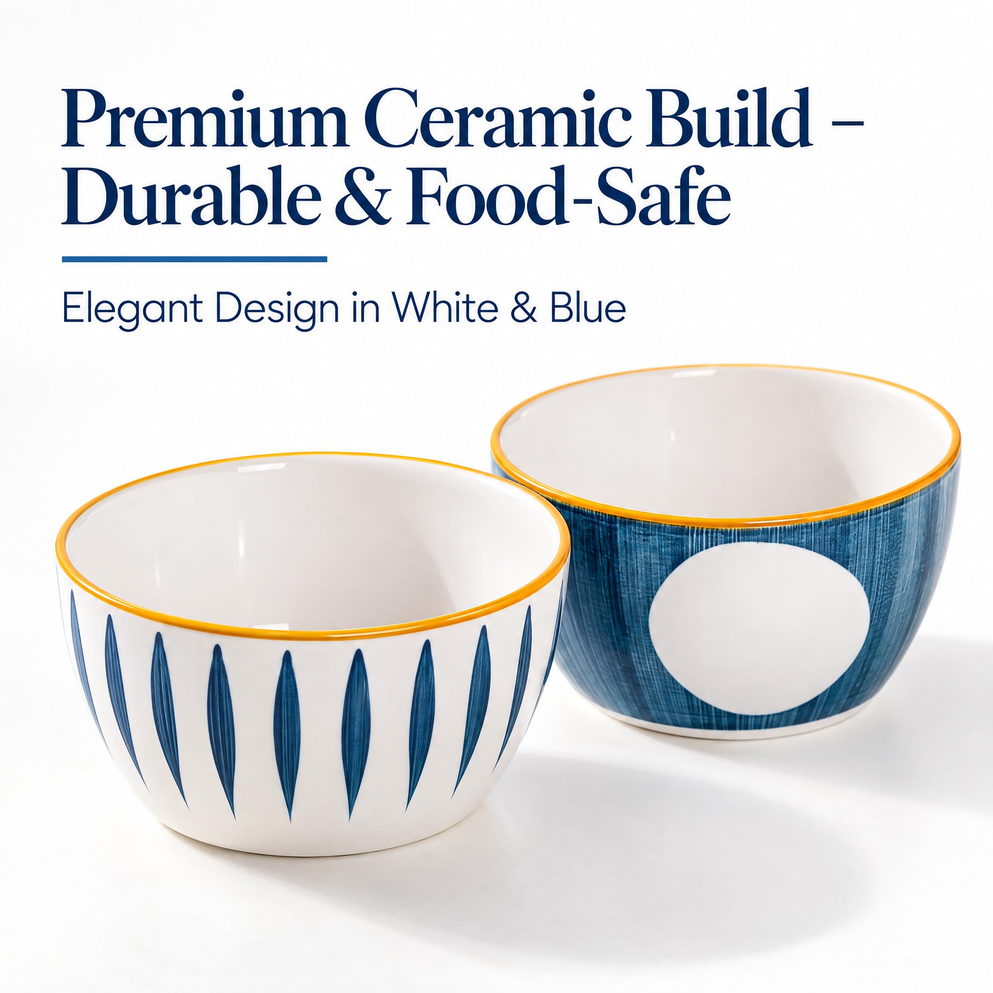 Nestasia 350ml Ceramic Bowl Set of 4, Microwave & Dishwasher Safe, BPA & Lead-Free Snack & Soup Bowls, Elegant White & Blue Crockery Set for Gift, Everyday Serving & Dining — Amazon image 3
