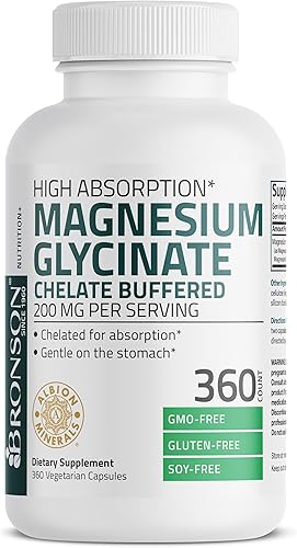 Miniatura 5 de Bronson Glicinato de magnesio 200 mg por porción quelado para una alta absorción, suave para el estómago, sin OMG, 360 cápsulas vegetarianas