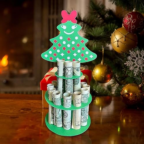 YUUAND Regalo de dinero en efectivo de Navidad, hecho a mano, soporte de dinero de Navidad de madera, árbol de Navidad, alce de nieve, decoración de