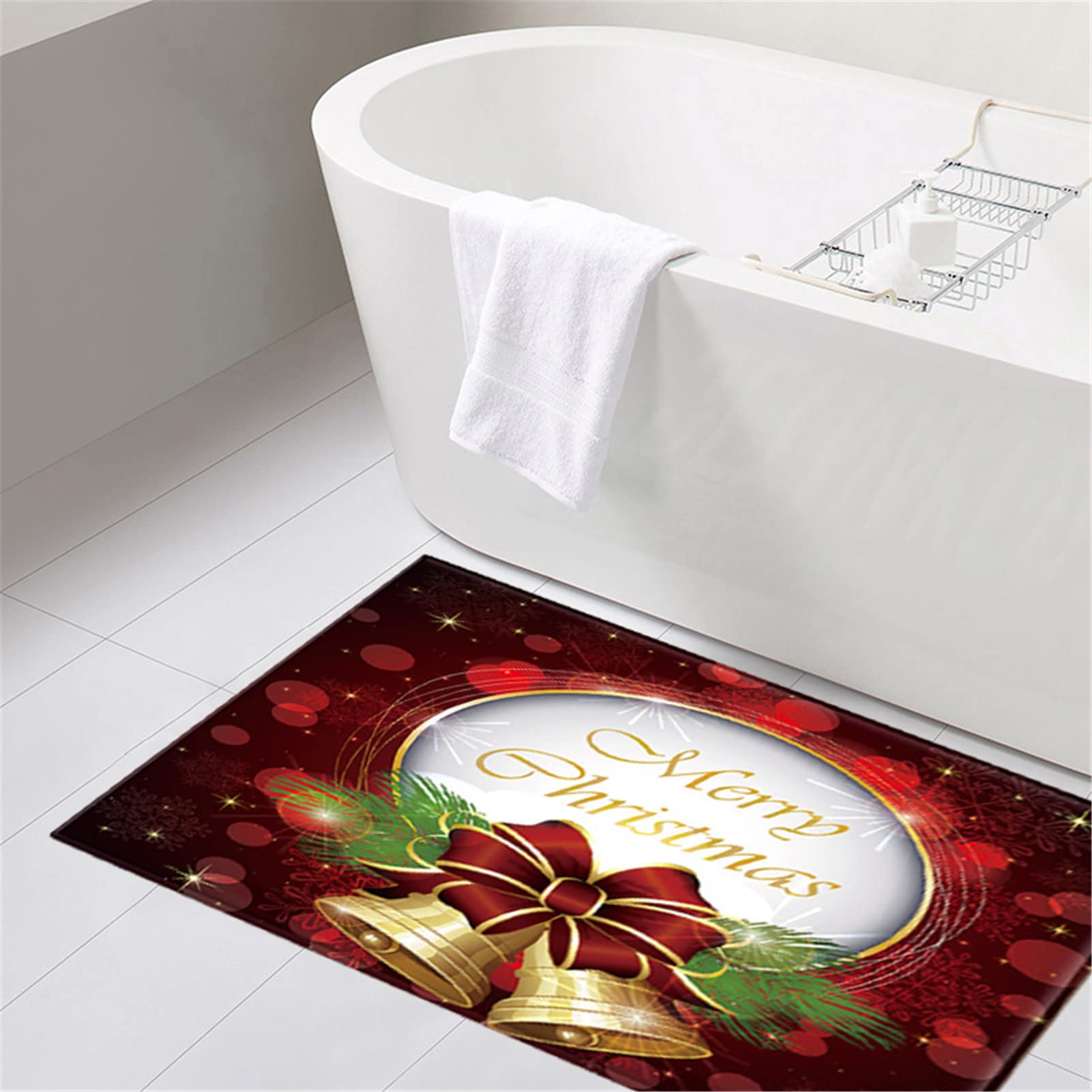 Alfombras Navideñas Felpudo Antideslizante Merry Christmas Alfombra Navideño Impresa En 3D Alfombrilla De Piso para Cocina Entrada Dormitorio Baño, Decoración para Navidad,60x180cm/23.6"x70.8"