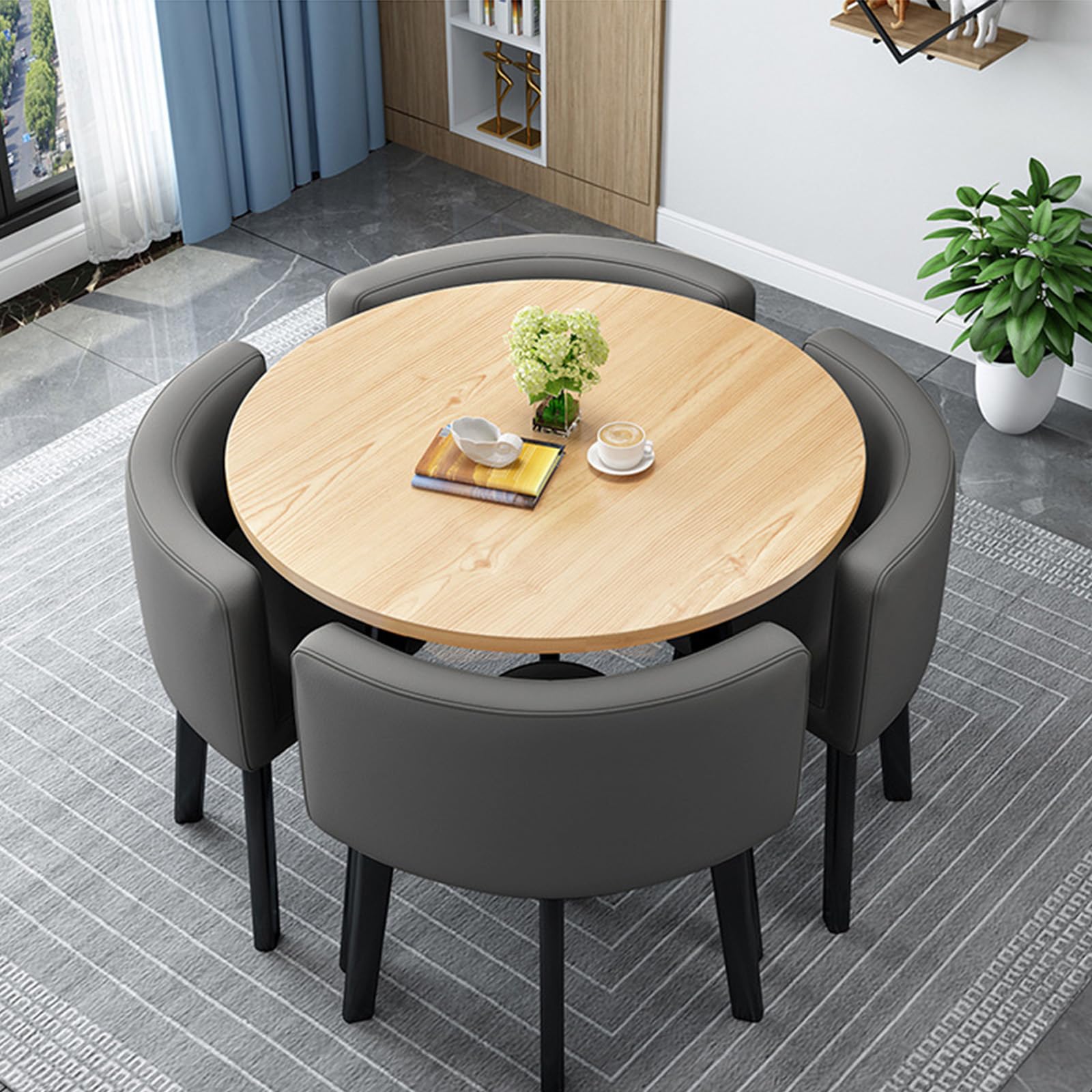 OLSKFUH Compact Square/Round Dining Table Set With 4 Chairs - Modern Space-Saving Dining Room Furniture For Small Spaces Balconies Living Rooms And Kitchens 80Cm/31.5In,Leatherx-80cm/31.5in