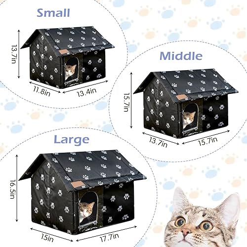 Fhiny Stray Cats Shelter, Waterproof Outdoor Cat House Foldable Warm Pet Cave for Winter Wild Animal Tent Bed Anti-Slip Kitten Cave for Feral Cat Dog Puppy Weatherproof Black (S:13.4"×11.8"×13.7")(S:13.4"×11.8"×13.7")