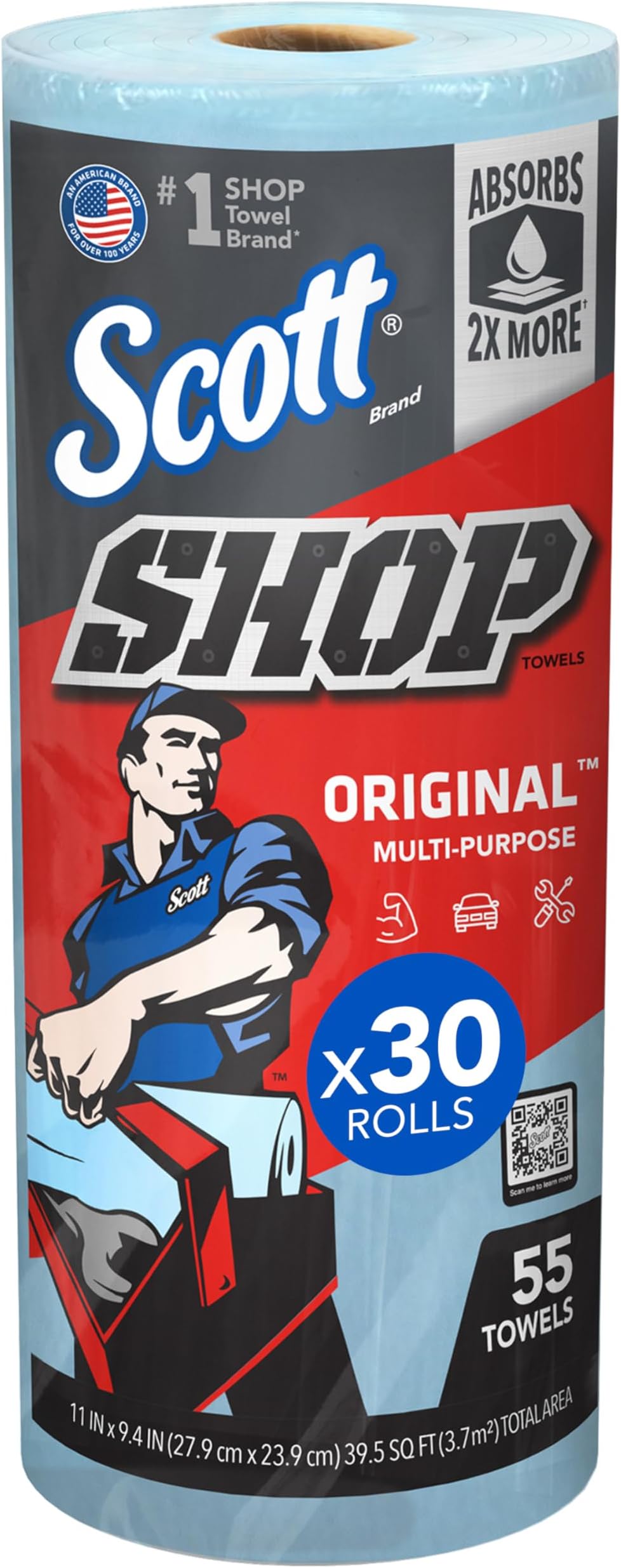 Scott Shop Towels Original (75130), Blue Shop Towels, 1 Roll / Pack, 30 Packs / Case