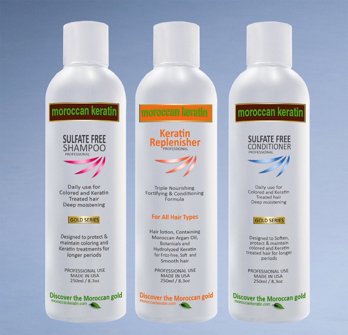 MOROCCAN KERATIN TRIPLE CARE KIT KERATIN REPLENISHER, SULFATE FREE