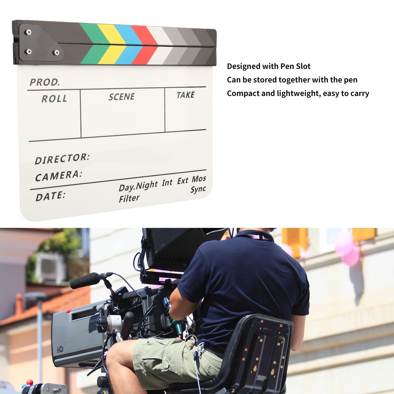 Film Clap Board, 11,8 X 9,8 Cala Akrylowy Zestaw Clapboard dla Reżyserów Filmowych, Magnetyczna Gumka do Tablicy, Rekwizyty Filmowe Clap Board do Narzędzia Fotograficznego