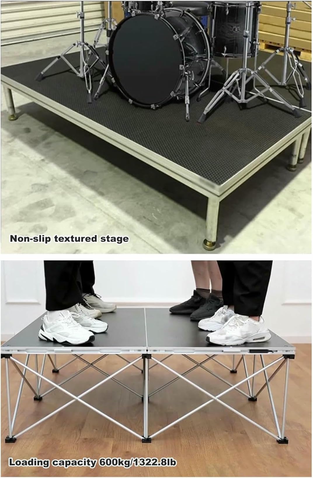 Kit Piattaforma Pieghevole - Si collega a Una Piattaforma elevatrice, Adatto per Eventi, spettacoli e batterie per Gruppi Musicali - Portatile, Regolabile in Altezza e Facile da installare,