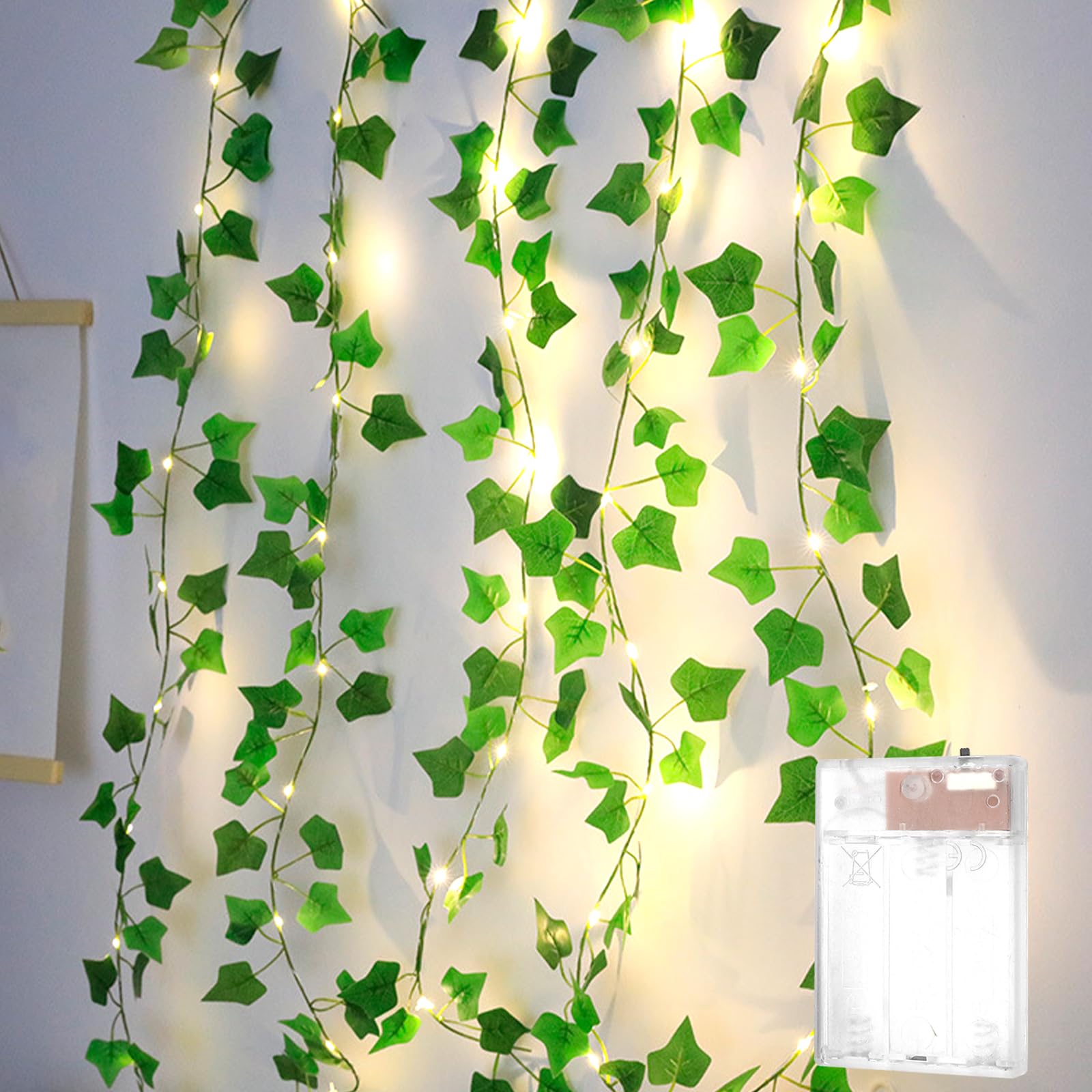 ENLACE LED Lichterkette Efeu Künstlich, 5M 50 LED Efeu Künstlich mit Lichterkette, Lichterketten mit Blättern, Efeugirlande Lichterketten für Hochzeit, Kinderzimmer, Innen, Party Deko