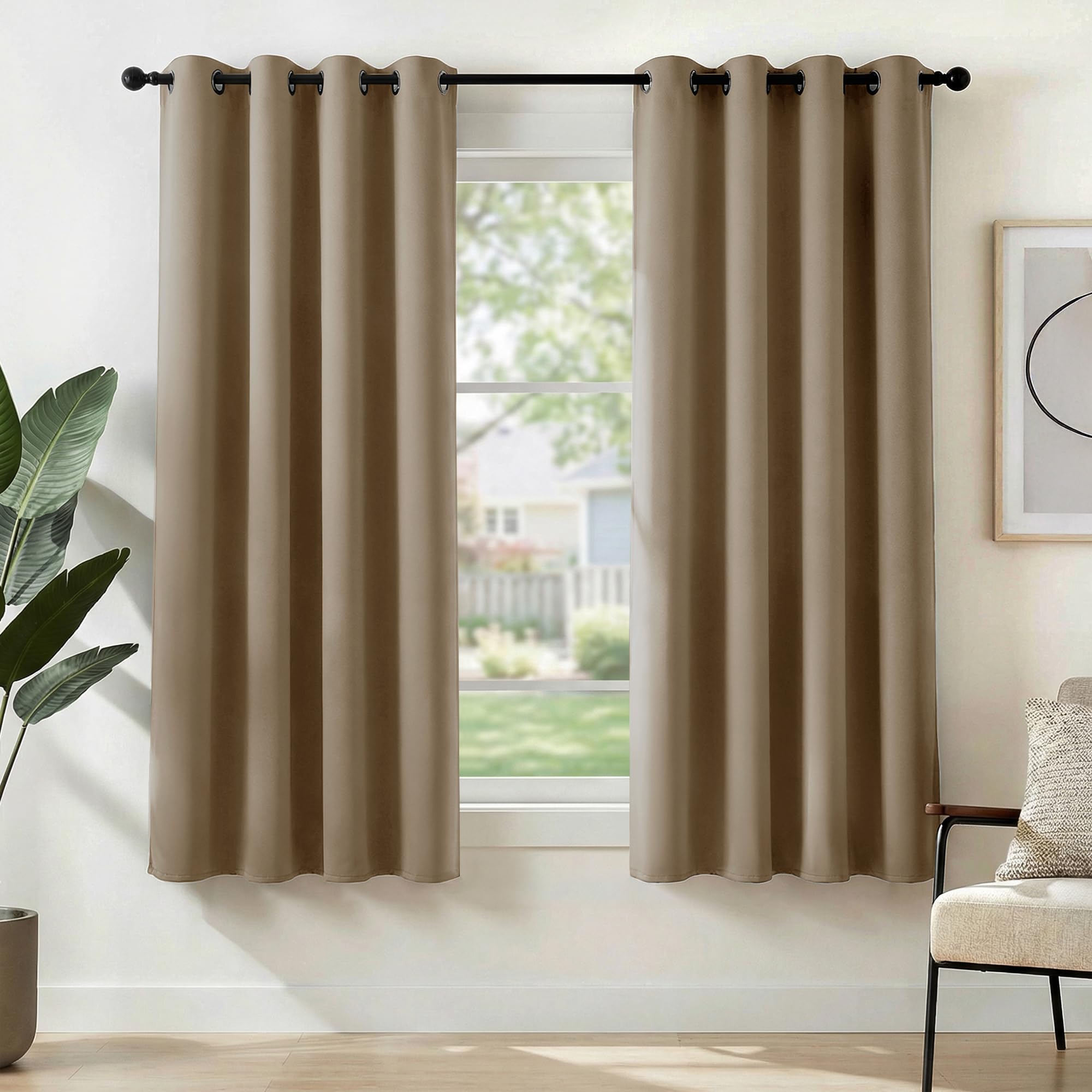 Deconovo Tan Brown Blackout Curtains Super Soft Window Treatment Thermal Insulated Eyelet Blackout Curtains For Livingroom 46X63 Inch 2 Panels