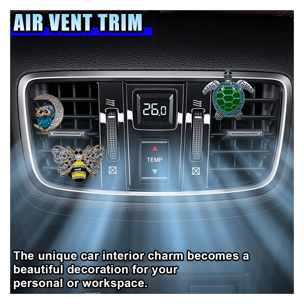 3 clips de ventilación de coche con diseño de abeja brillante, difusor de cristal para coche, clip de salida de aire acondicionado, tortuga con diamantes de imitación, decoración interior del coche