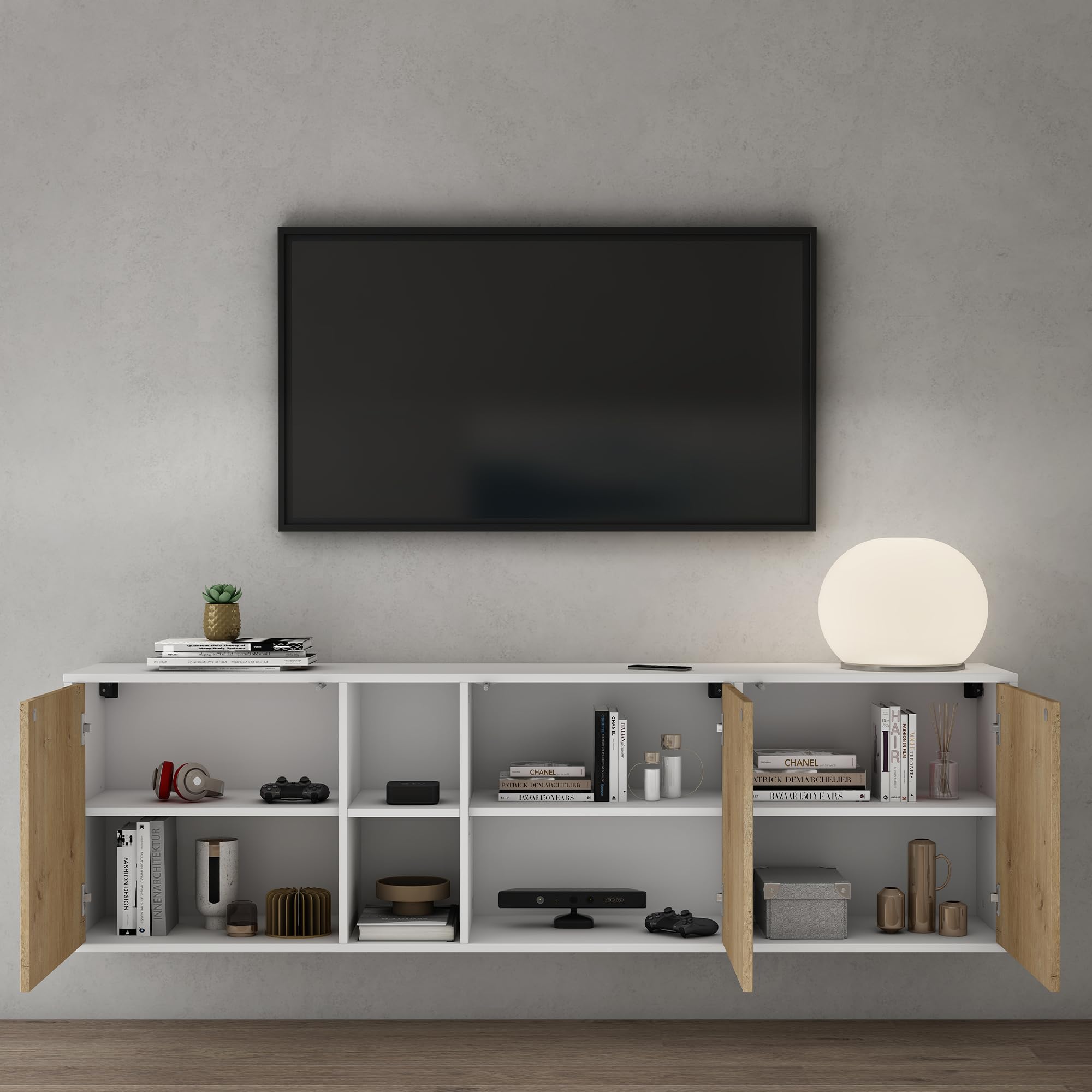 Mai & Mai Meuble de Rangement Buffet Commode Blanc Mat + Marron Clair 180cm
