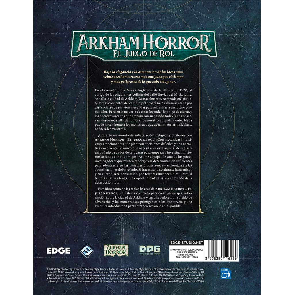 Asmodee Arkham Horror RPG Manual Básico, Juego de rol, A Partir de 14 Años, De 1 a 6 Jugadores, 45-360 Minutos por Partida, Español