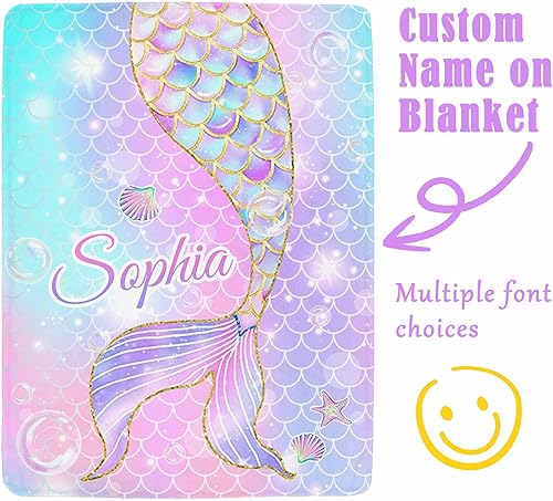 Miniatura 2 de Manta de sirena personalizada con nombre para bebés, niños y niñas, manta de regalo personalizada para niños pequeños, recuerdo de cumpleaños,