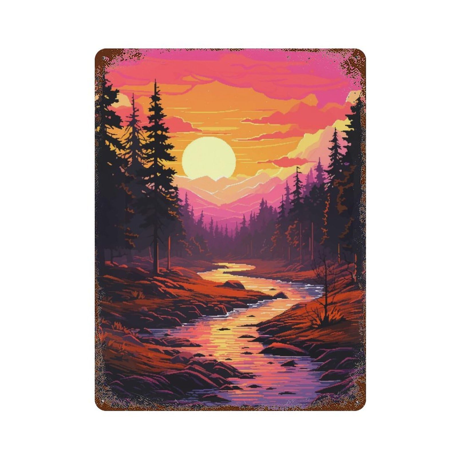 Garage Style California Forest Pixel Weathered Tin Sign 15.7"x11.8", Classic Wall Plaque for Bar And Workshop
