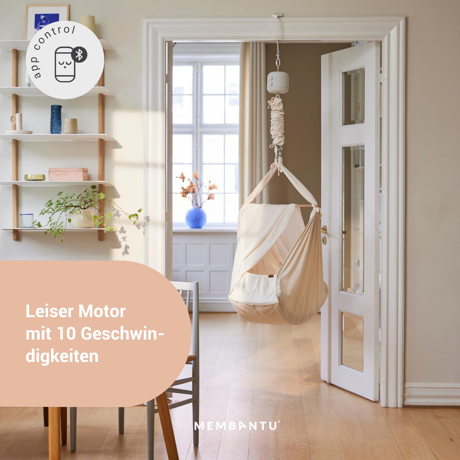 Federwiegenmotor LeeLo02, App-gesteuerter Babywiegen Motor, Extra Leise, 10 Geschwindigkeiten, Timer und Schlafprogramme, über 10.000 Std. Lebensdauer (grau)