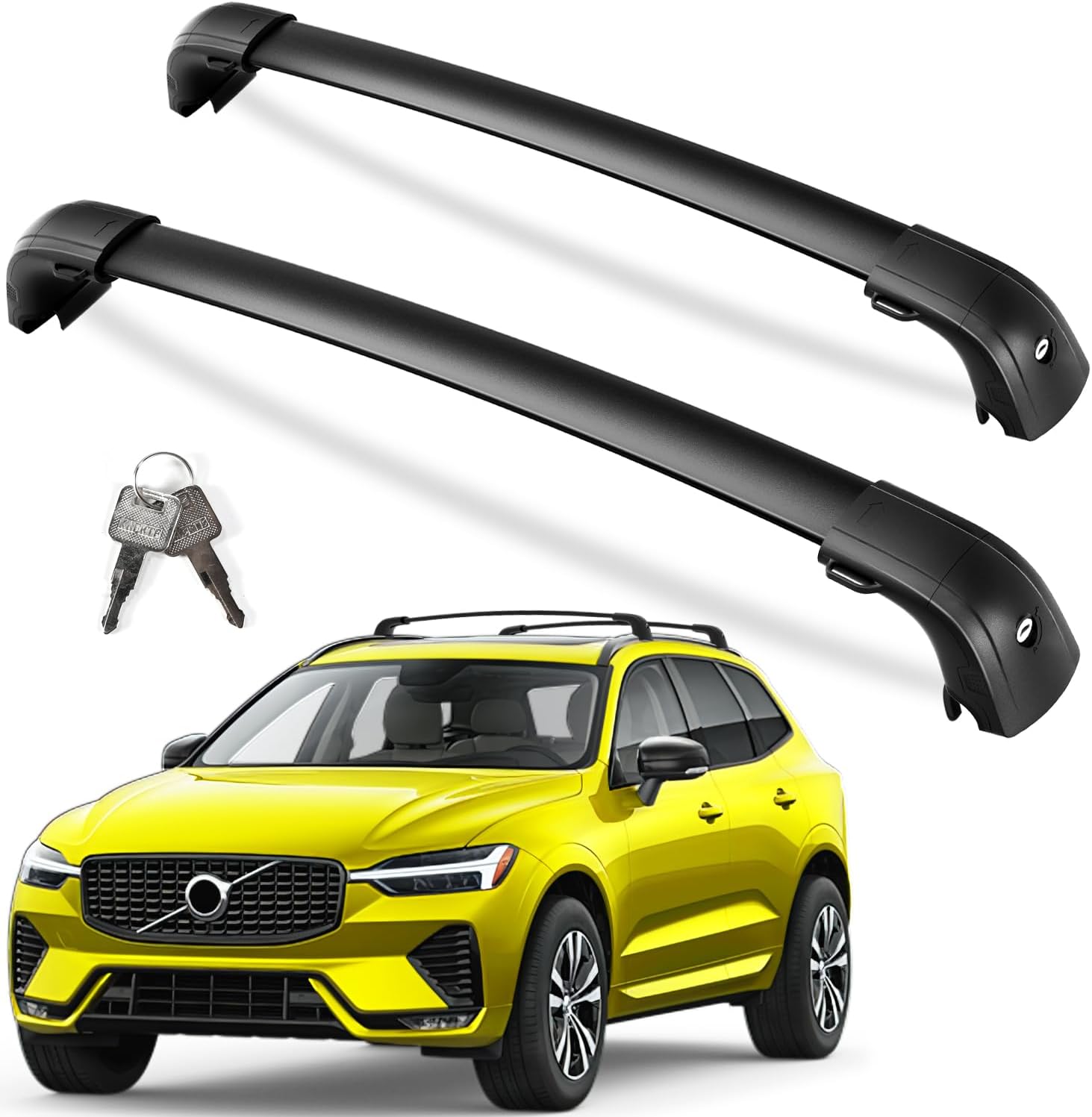 KINGGERI 220lbs Lockable Roof Rack Cross Bars Compatible with Volvo XC60 XC-60 2018-2025, Heavy Duty Anti-Theft Aluminum Roof Rails Crossbars Rooftop Accessories Luggage Racks Carrier Compatible with Volvo XC60 2018-2025