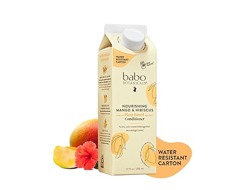 Babo Botanicals Acondicionador nutritivo de mango e hibisco - Para cabello seco, dañado y teñido - Hidratar y suavizar - Cartón resistente al agua