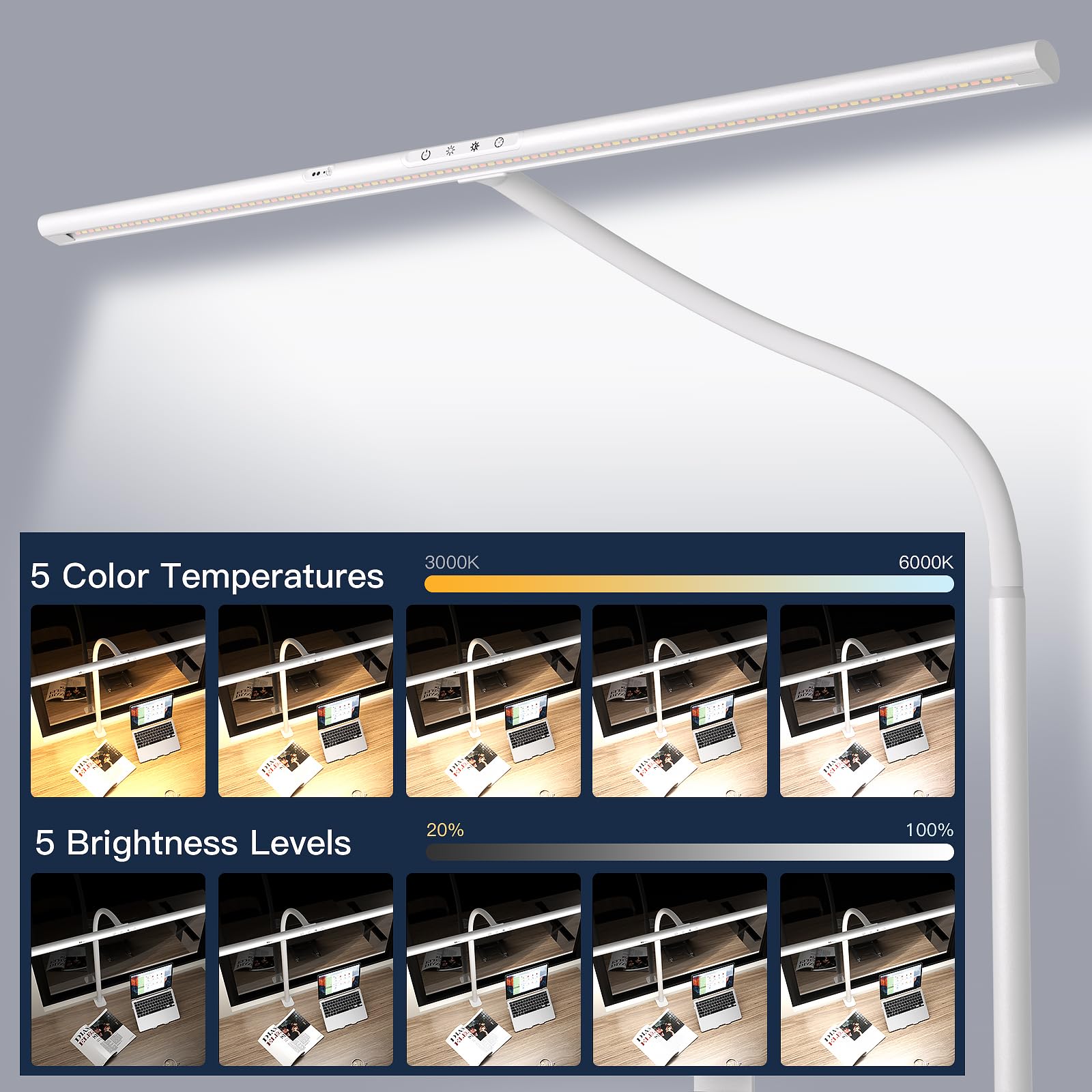 EYOCEAN Lámpara de escritorio LED con mando a distancia y control de gestos, 24W 80CM Lámpara de monitor de luz diurna regulable con 5 temperaturas de color y niveles de brillo