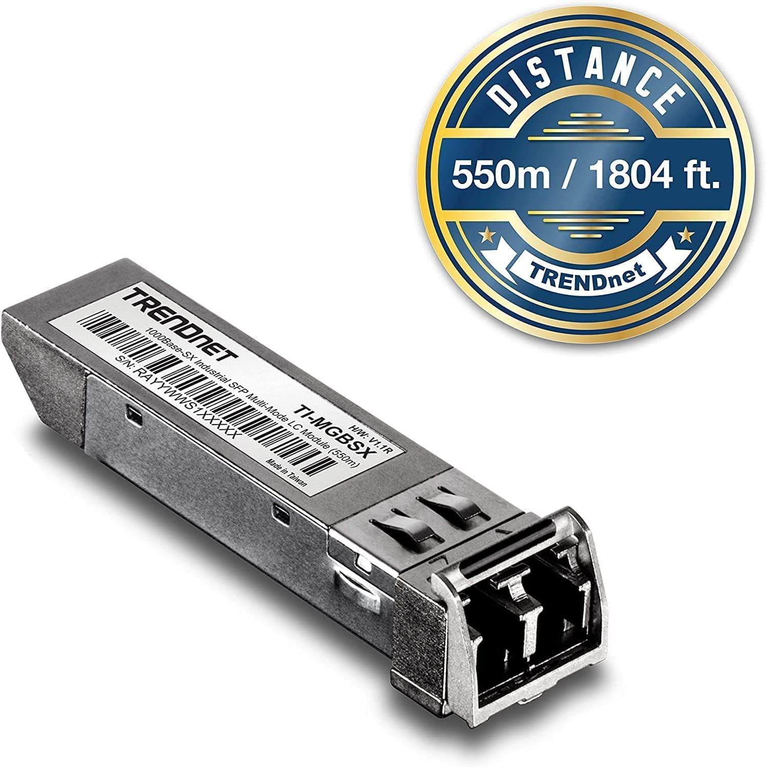 TRENDnet 1000Base- SX Industrial SFP to RJ45 Multi-Mode LC Module, TI-MGBSX, Up to 550m (1,804 Ft), IEE 802.3z, ANSI Fiber Channel, Data Rates up to 1.25Gbps, LC-Type Duplex, Lifetime Protection