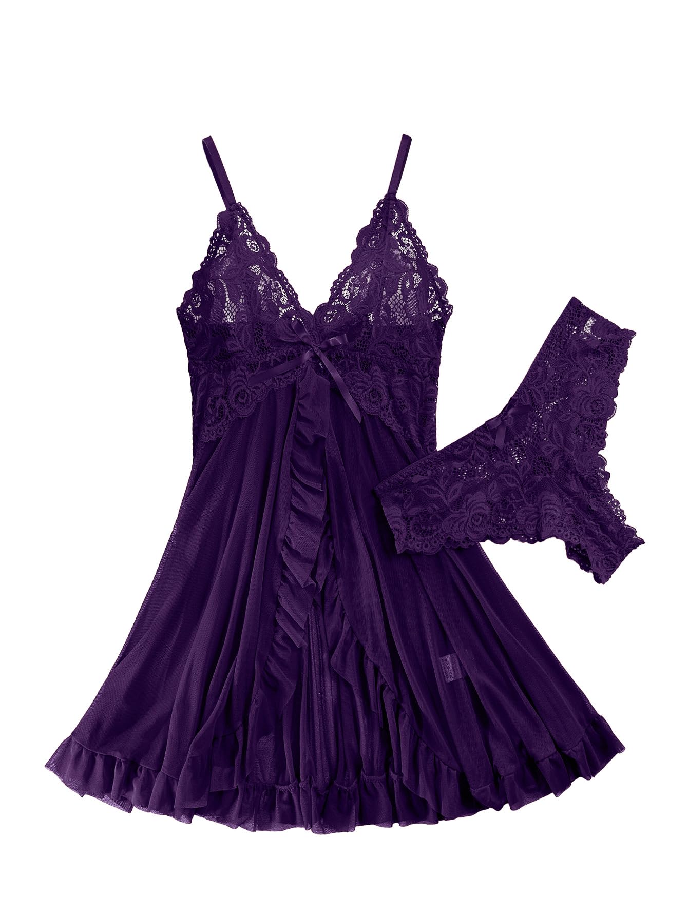 Foxiny Sexy Lingerie Dress 2pcs Women Night Gown with Thong 3XS-6XL