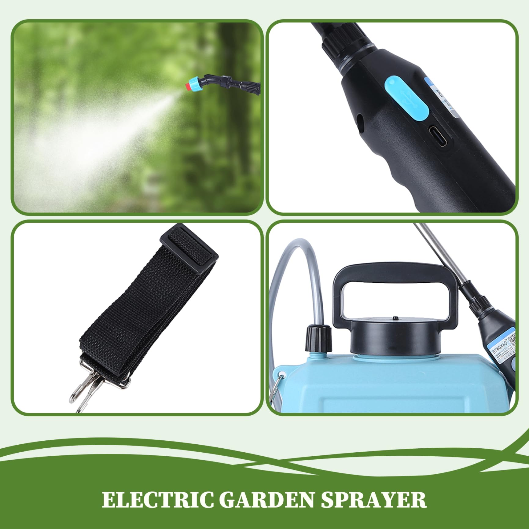 Spruzzatore elettrico, impianto di spruzzatore da giardino estendibile con 2 ugelli ＆ serbatoio dell'acqua da 5 litri, bacchetta di annaffiatoio sparayer a batteria per erbacce da giardino piante, po