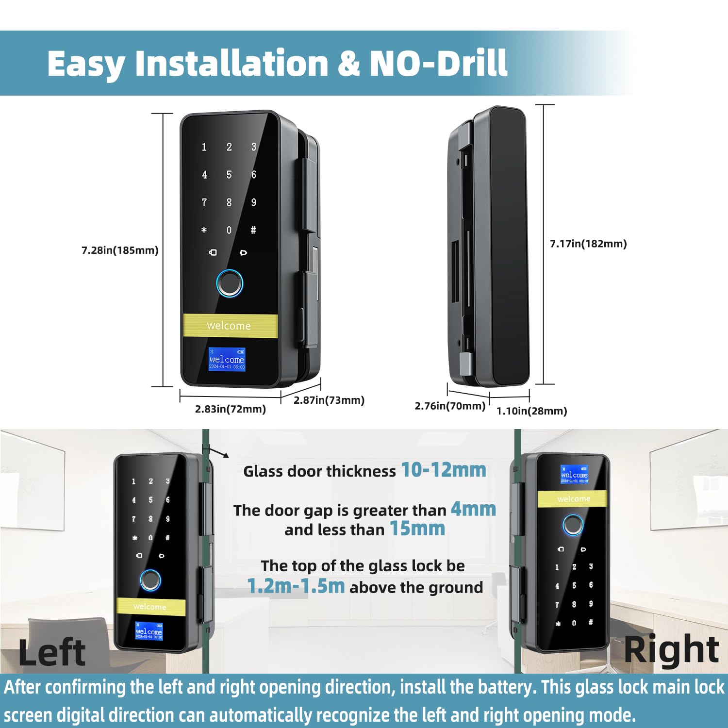 Cerradura De Puerta De Vidrio Inteligente, Cerradura Inteligente Con Cerradura Digital Electronica Sin Marco Teclado Cerradura De P