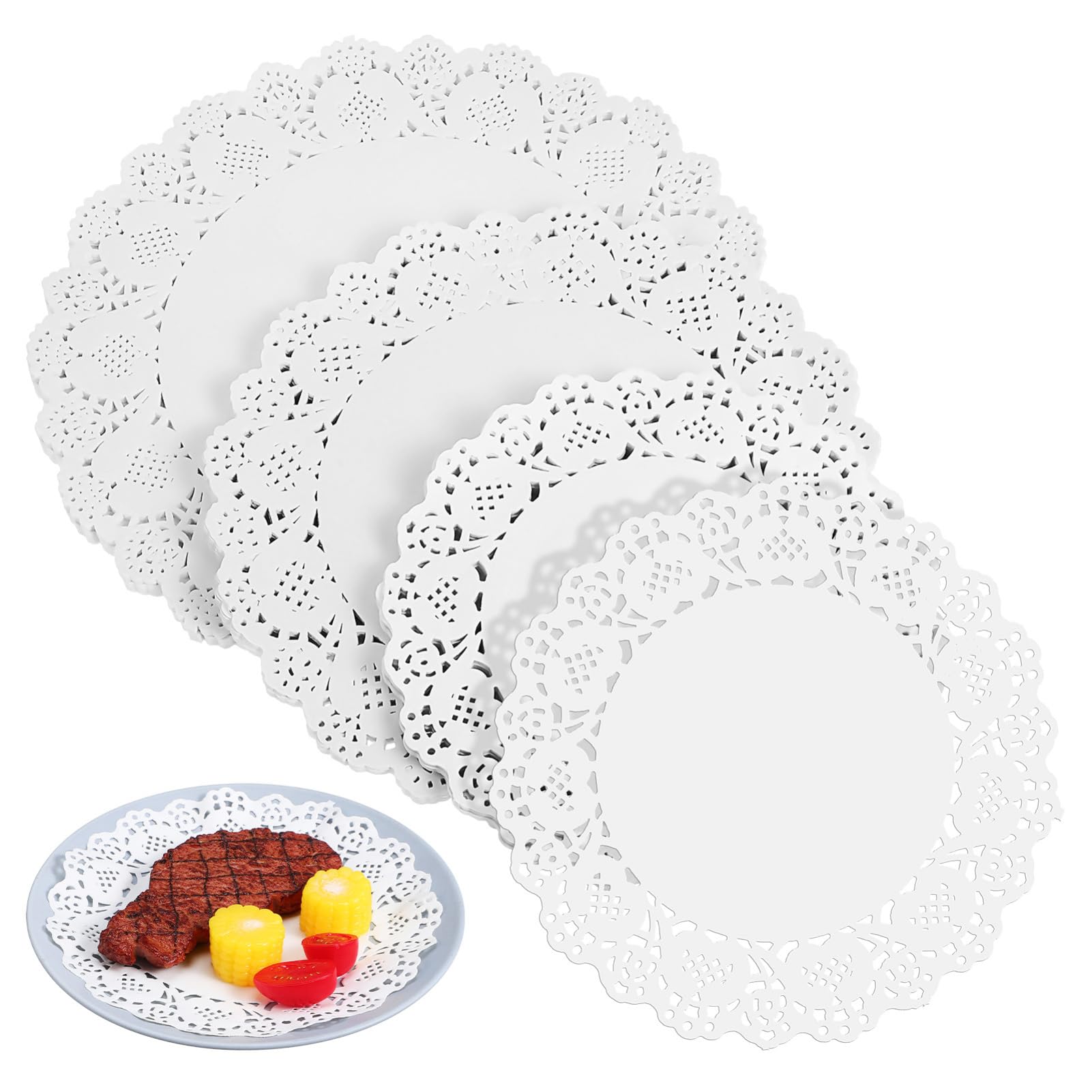 STOBAZA Elegant Lace Flower Bottom Paper Doilies 300ct Absorbent Mats for Tables Placemats and Desserts