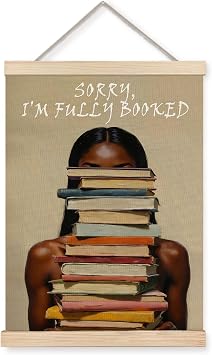 XUNLURY Funny Black Women Bookish Poster Hanger Frame, Book Lover Gifts Canvas Wall Art, African American Wall Decor for Reading Nook Corner Home Bedroom, 12x16 Inch