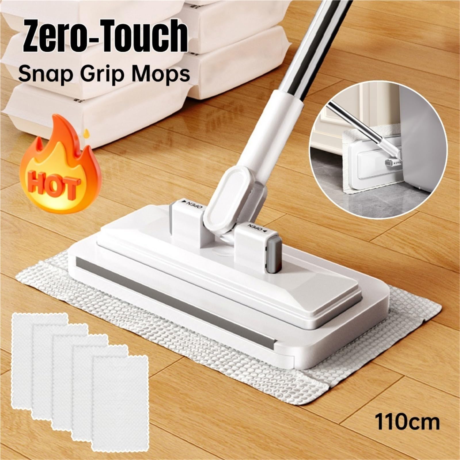 Mini fregona sin Contacto con Cabezal de Bloqueo y paños Barrido, fregonas prácticas Que cambian Tela for Suelos 110cm, 2 uds para Limpieza de Paredes Azulejos